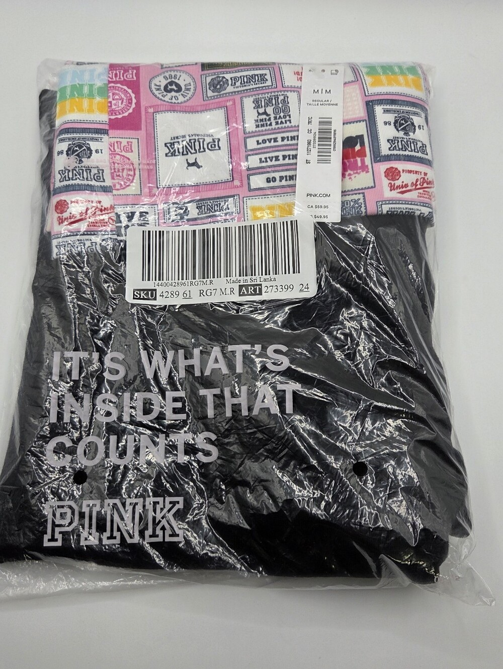 PINK All Day Cotton Foldover Flare Leggings Black Patchwork NWT - Picture 5 of 6